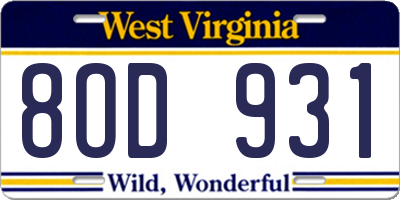 WV license plate 8OD931