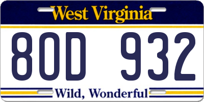 WV license plate 8OD932