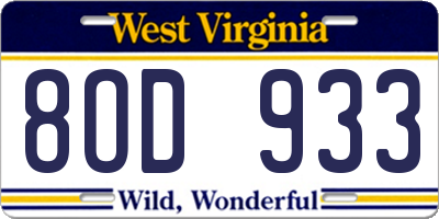 WV license plate 8OD933