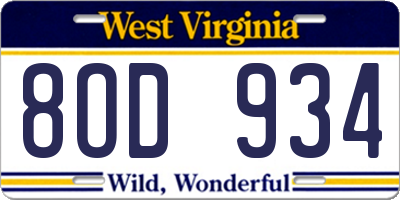WV license plate 8OD934