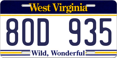 WV license plate 8OD935