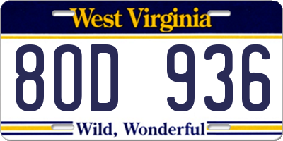 WV license plate 8OD936