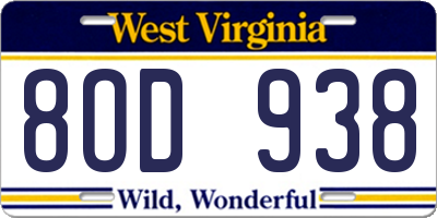 WV license plate 8OD938