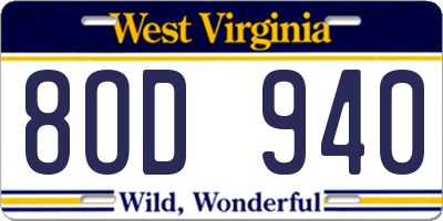 WV license plate 8OD940