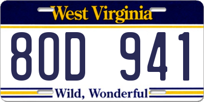 WV license plate 8OD941