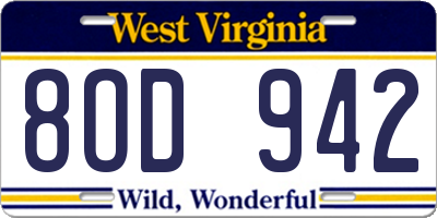 WV license plate 8OD942