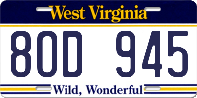 WV license plate 8OD945