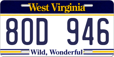WV license plate 8OD946