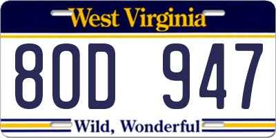 WV license plate 8OD947