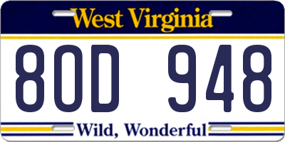 WV license plate 8OD948