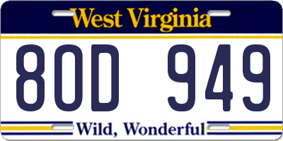 WV license plate 8OD949