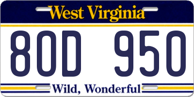 WV license plate 8OD950