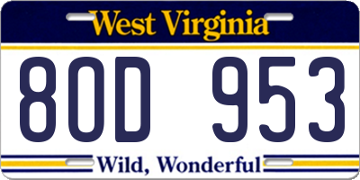 WV license plate 8OD953