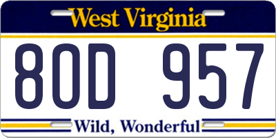 WV license plate 8OD957