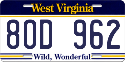 WV license plate 8OD962