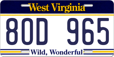 WV license plate 8OD965