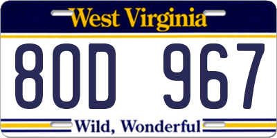 WV license plate 8OD967
