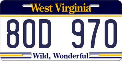WV license plate 8OD970