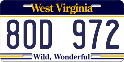 WV license plate 8OD972