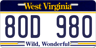 WV license plate 8OD980