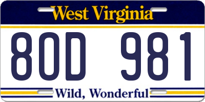 WV license plate 8OD981
