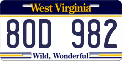 WV license plate 8OD982