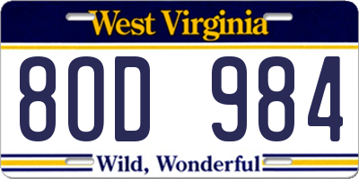 WV license plate 8OD984