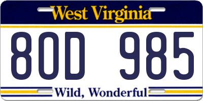 WV license plate 8OD985