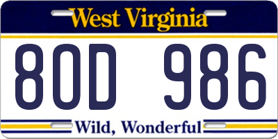 WV license plate 8OD986