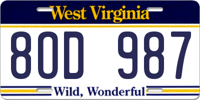 WV license plate 8OD987