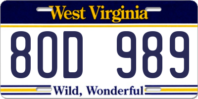 WV license plate 8OD989