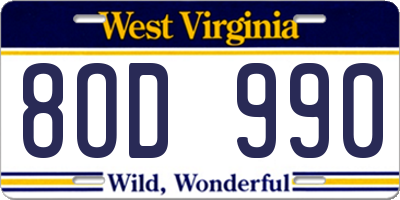 WV license plate 8OD990
