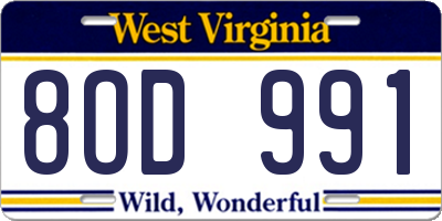 WV license plate 8OD991