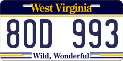 WV license plate 8OD993