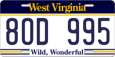 WV license plate 8OD995