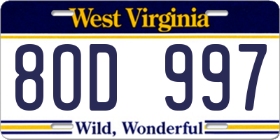 WV license plate 8OD997