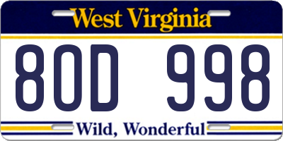 WV license plate 8OD998