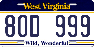 WV license plate 8OD999