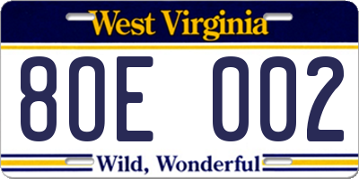 WV license plate 8OE002