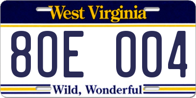 WV license plate 8OE004