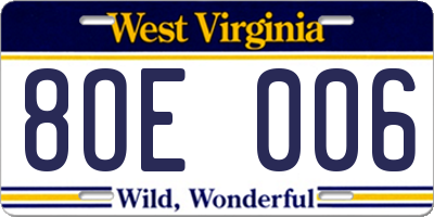 WV license plate 8OE006