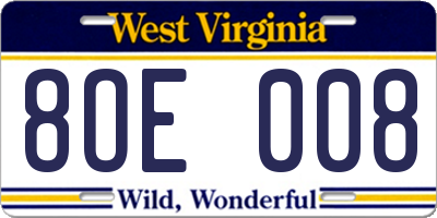 WV license plate 8OE008