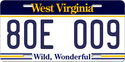 WV license plate 8OE009