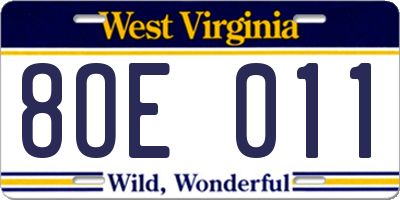 WV license plate 8OE011