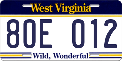WV license plate 8OE012
