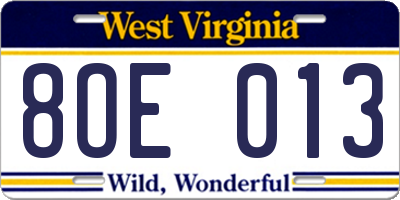 WV license plate 8OE013