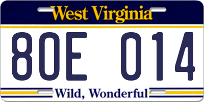WV license plate 8OE014