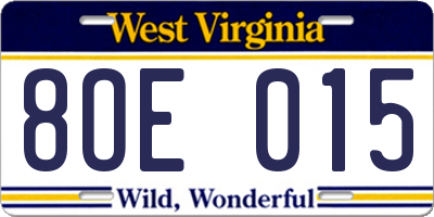 WV license plate 8OE015