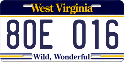 WV license plate 8OE016