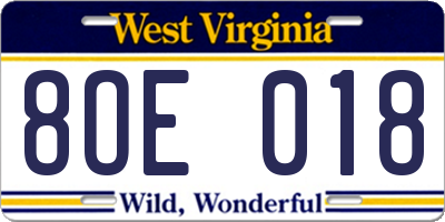 WV license plate 8OE018